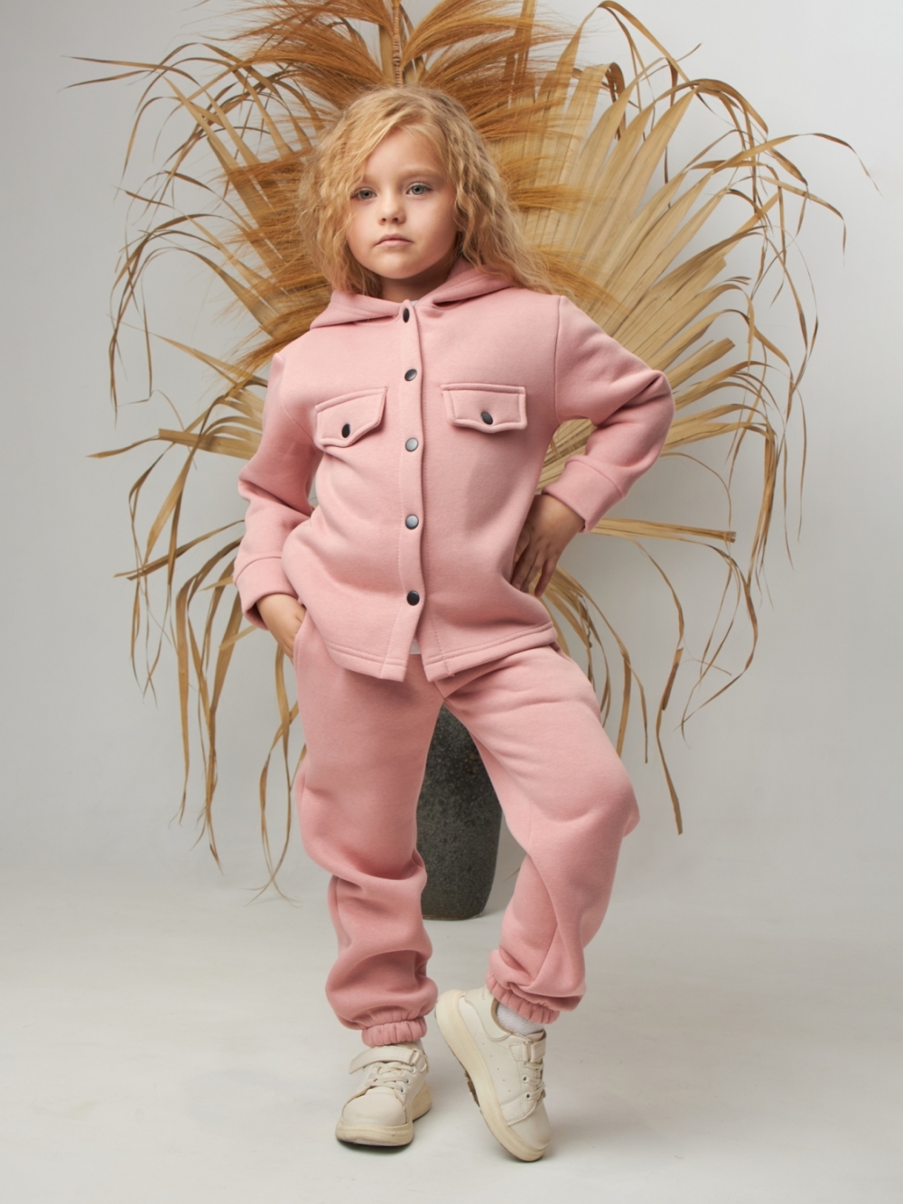 333. Костюм детский (Брюки+Толстовка) на кнопках, пудра, хлопок 65%, 35% ПЭ, 3-х нитка с  начесом 98,104,110,116