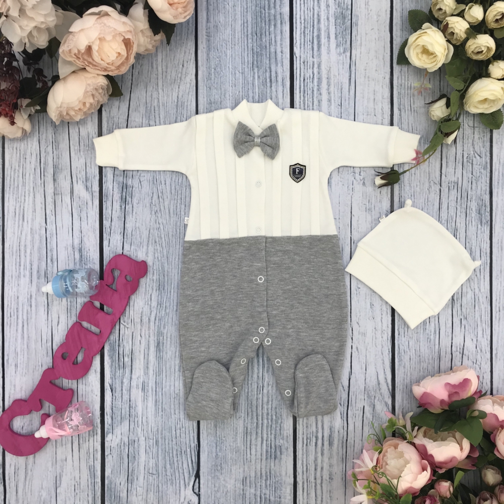 273-С. Комбинезон с шапкой, хлопок 100% интерлок, серый 56,62