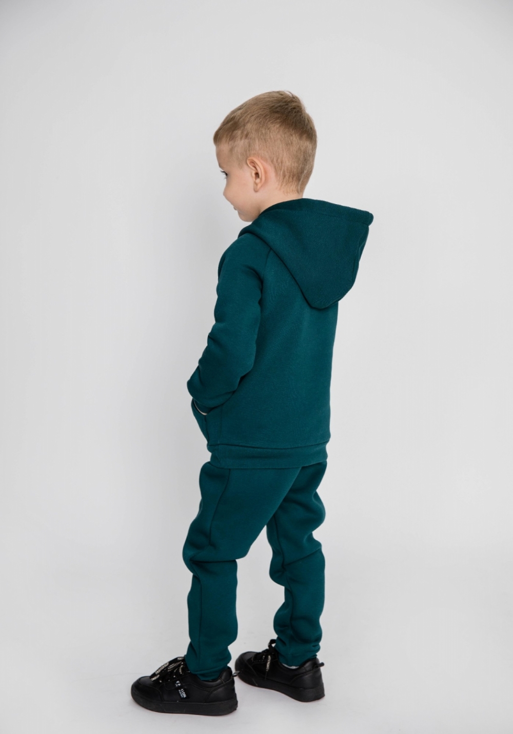 296-И. Свитшот с капюшоном + Штаны, хлопок 65%, 35% ПЭ, 3-х нитка (начес) изумрудный 122,128,134,140